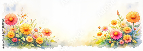 Vibrant wildflower bouquet in watercolor style on a soft white background