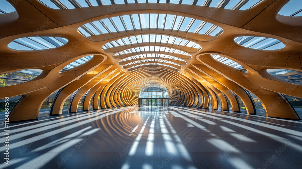 Fototapeta premium Modern architectural design showcasing light and structure in a spacious interior