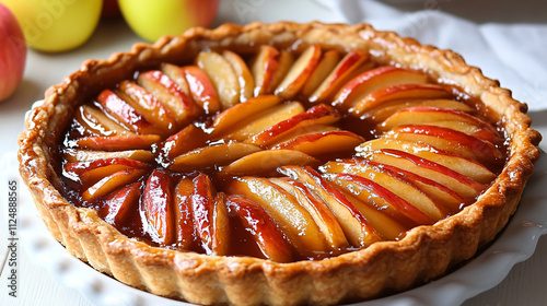 Caramelized apple tart with flaky pastry.