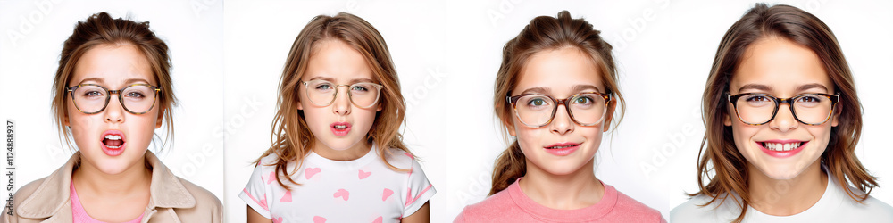 Set of portraits of girls with glasses on a white background. Set of portraits of girls with glasses on a white background.