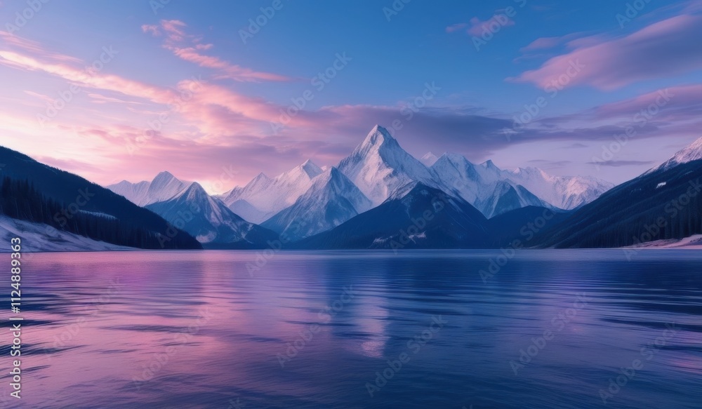 Obraz premium mountains are in the distance with a lake in the foreground