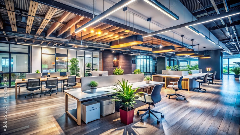 Captivating Long Exposure Image of a Modern Office Interior Featuring Sleek Furniture and Dynamic Lighting Effects for Creative Workspace Inspiration Captivating Long Exposure Image of a Modern Office Interior Featuring Sleek Furniture and Dynamic Lighting Effects for Creative Workspace Inspiration