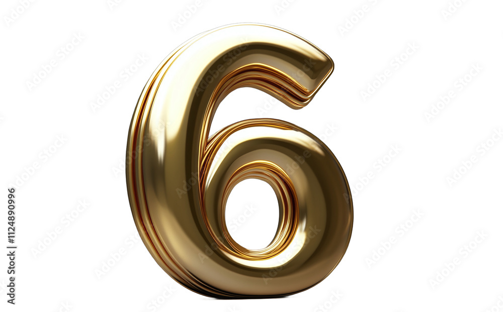 3D golden number 6 with a polished metallic finish, isolated on a transparent background 3D golden number 6 with a polished metallic finish, isolated on a transparent background