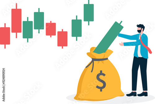 Success trader. Profit from trading stocks or cryptocurrency. Stock market growth. DCA, Dollar Cost Averaging.
