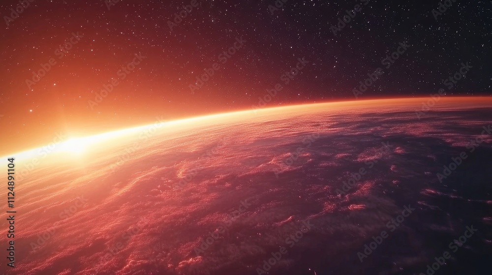 An artistic representation of Earth's atmosphere at sunset, showing the warm hues of the lower atmosphere blending into the cooler colors of the upper layers, with stars beginning to twinkle above. An artistic representation of Earth's atmosphere at sunset, showing the warm hues of the lower atmosphere blending into the cooler colors of the upper layers, with stars beginning to twinkle above.