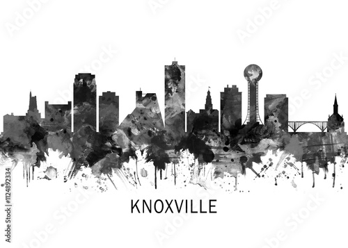 Obraz na płótnie Knoxville Tennessee Skyline BW, cityscape landscape watercolor painting print abstract splash illustration art modern urban poster artwork landmarks skyscrapers w salonie