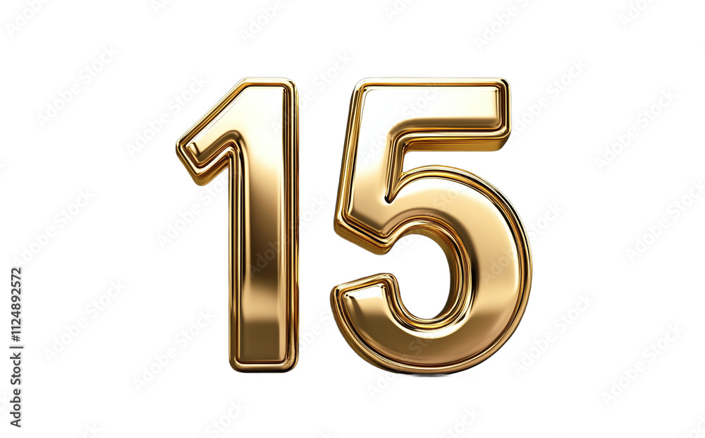 Elegant Shiny Gold Number 15 on Transparent Background Elegant Shiny Gold Number 15 on Transparent Background