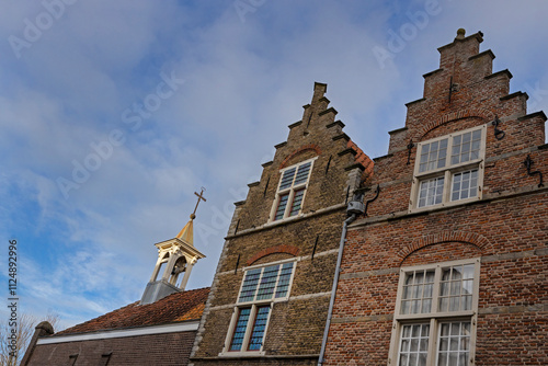 Historic facade and houses at City of Veere Noord Beveland Zeeland Netherlands. Fortress. photo