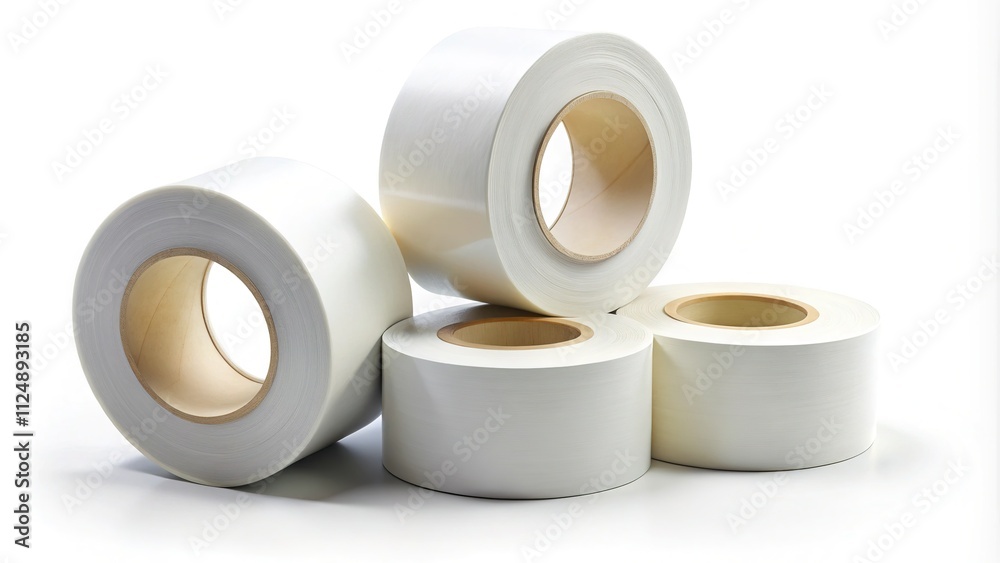 Tilt-Shift White Adhesive Tape Rolls on White Background Tilt-Shift White Adhesive Tape Rolls on White Background