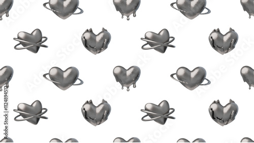 Vector 3D illustration of seamless pattern with liquid heart elements in Y2K style.
