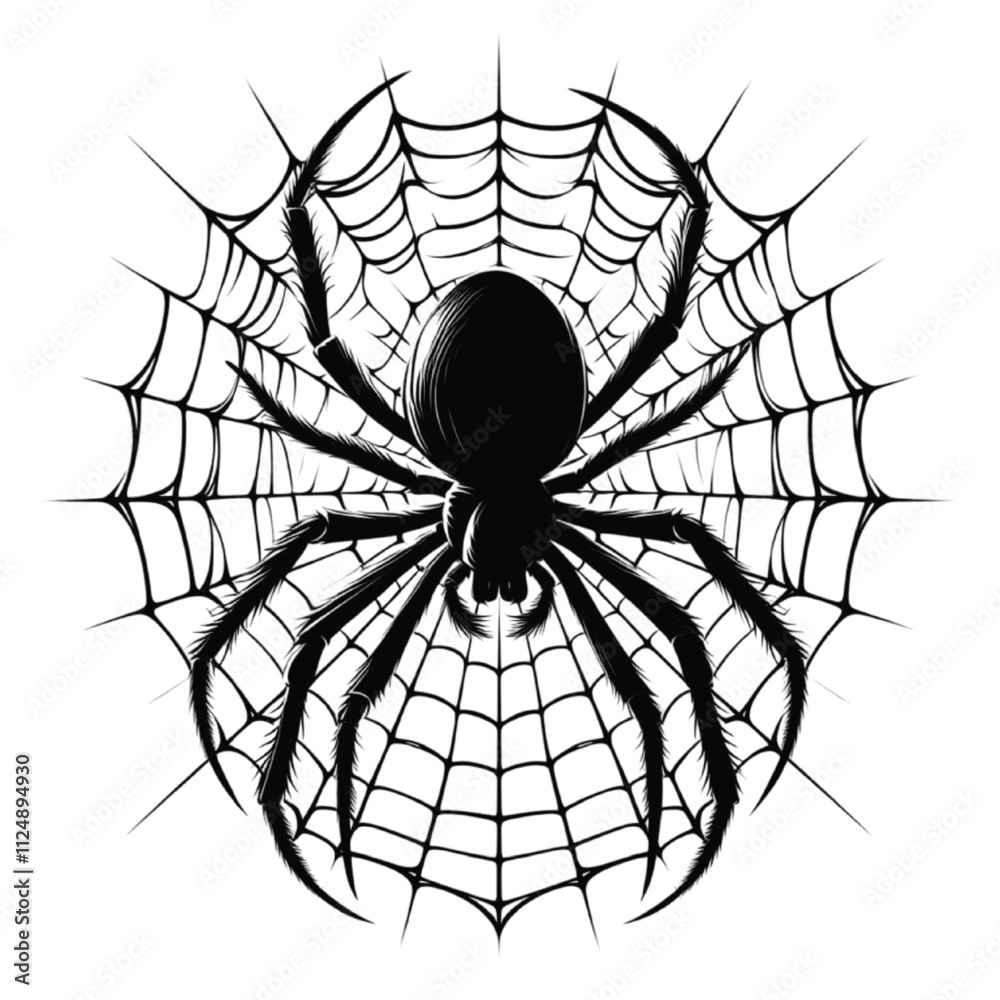 Obraz premium Silhouette spider and web