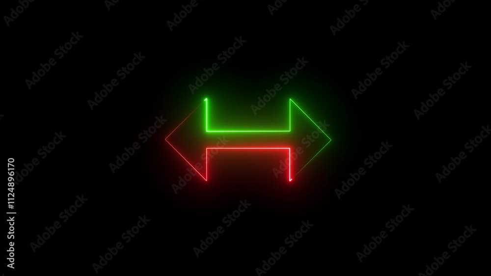 abstract glowing neon arrow icon black background light red showing the direction on animation. abstract glowing neon arrow icon black background light red showing the direction on animation.