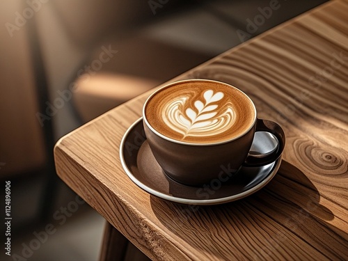 Obraz na płótnie coffee latte art on wood table in cafe nature light w salonie