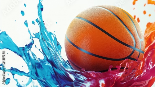 Vibrant Basketball Splash on Colorful Background