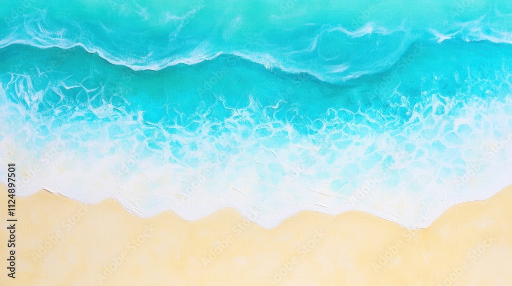 Tranquil Waves and Sandy Shoreline in Turquoise Blue Ocean Scene Tranquil Waves and Sandy Shoreline in Turquoise Blue Ocean Scene