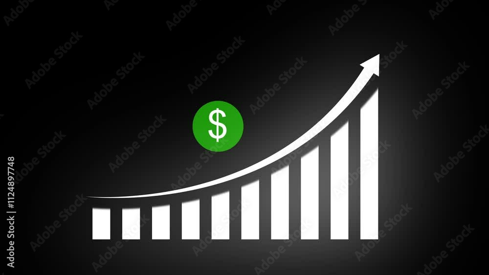 Business growth and success arrow, growing business chart animation with dollar sign.