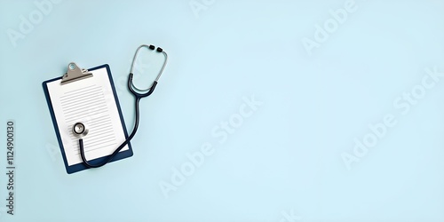 A black stethoscope on a light blue background