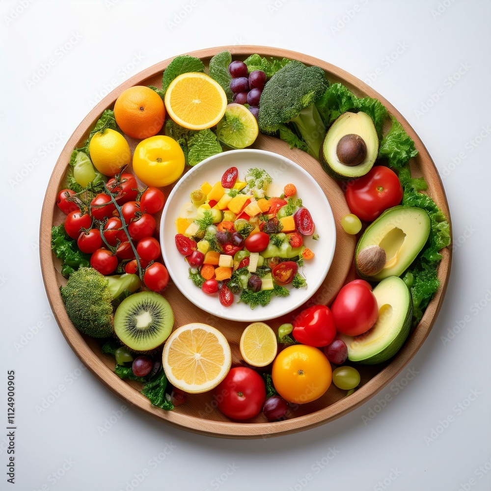 Generated image Food day decoration of meal, vegetables and fruits. Creative concept for healthy foods Generated image Food day decoration of meal, vegetables and fruits. Creative concept for healthy foods