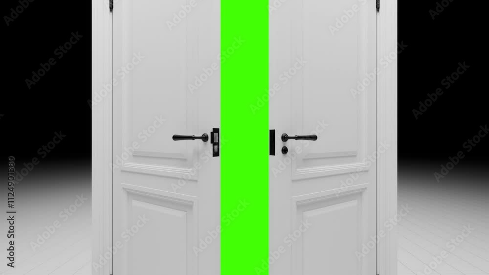 door open animation in an abstract environment, green screen chroma key, 4k