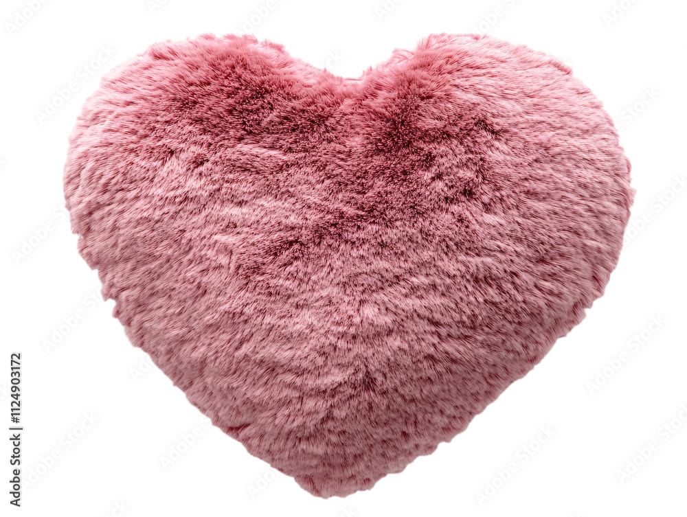 A plush heart-shaped pillow in soft pink fabric, showcasing a fuzzy texture and a vibrant hue on transparent background. A plush heart-shaped pillow in soft pink fabric, showcasing a fuzzy texture and a vibrant hue on transparent background.