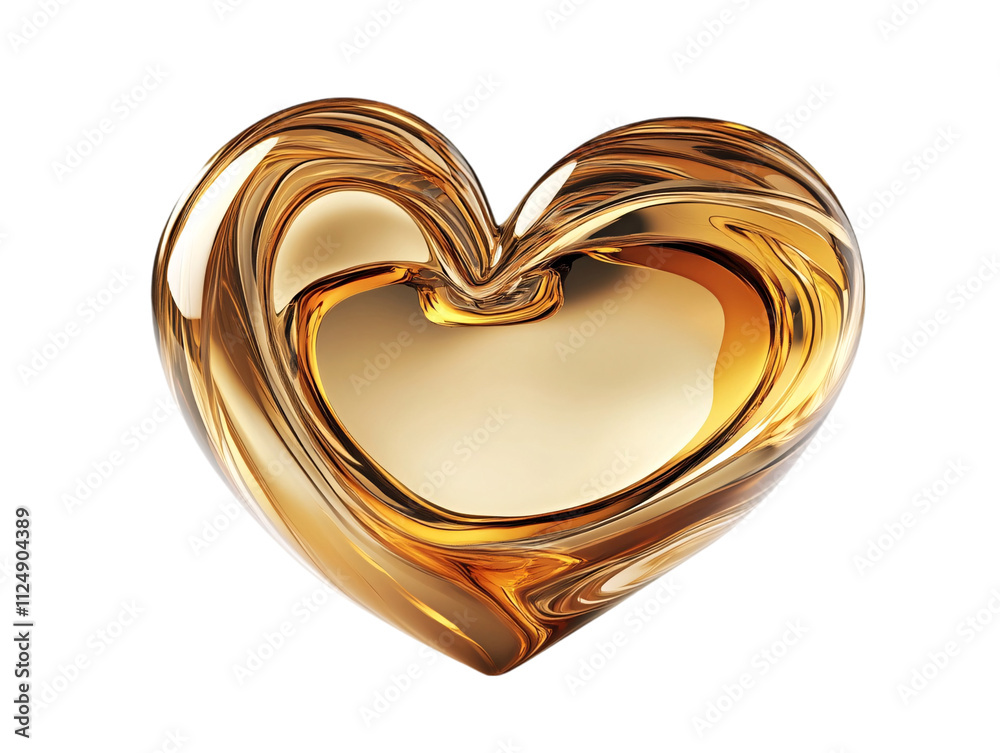 A polished golden heart shape with swirling patterns, exuding warmth and elegance on transparent background. A polished golden heart shape with swirling patterns, exuding warmth and elegance on transparent background.