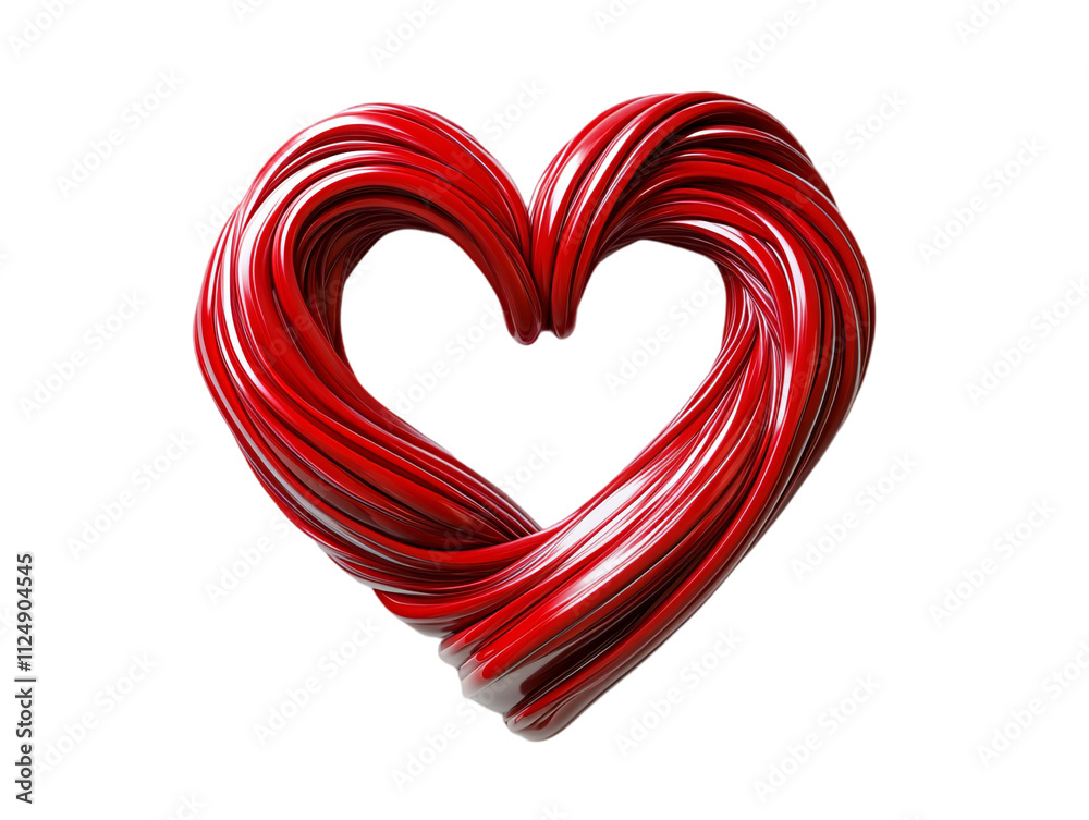 A vibrant, stylized heart shape made from intertwining red strands, symbolizing love and affection on transparent background. A vibrant, stylized heart shape made from intertwining red strands, symbolizing love and affection on transparent background.