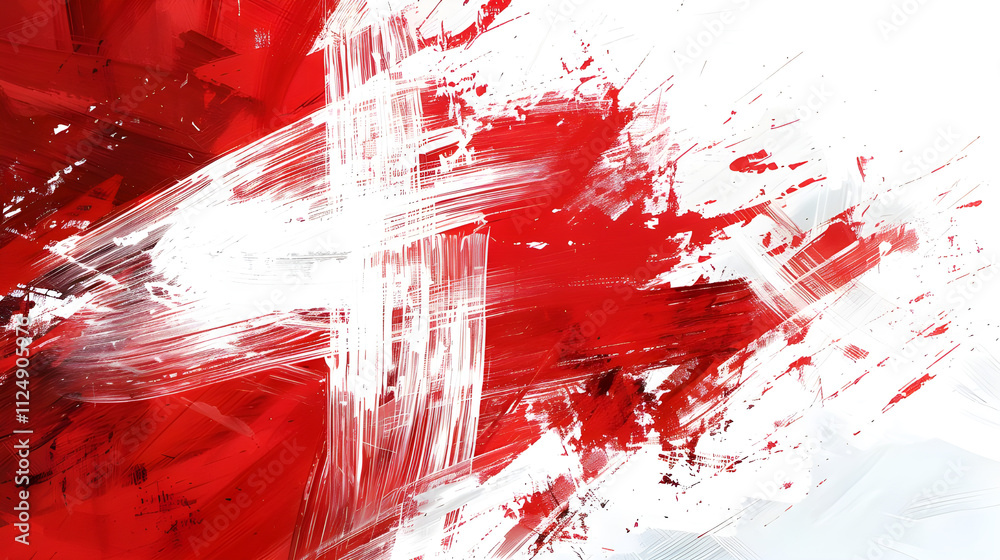 Abstract red and white paint splatter.