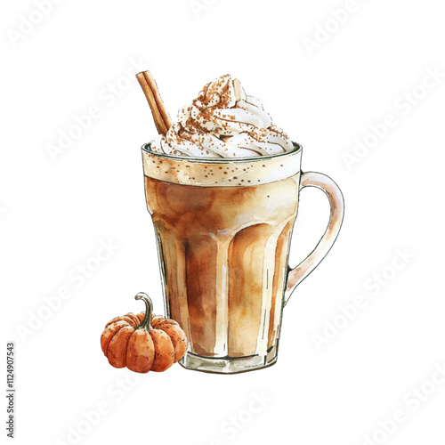 pumpkin spice latte vector illustration in watercolor style