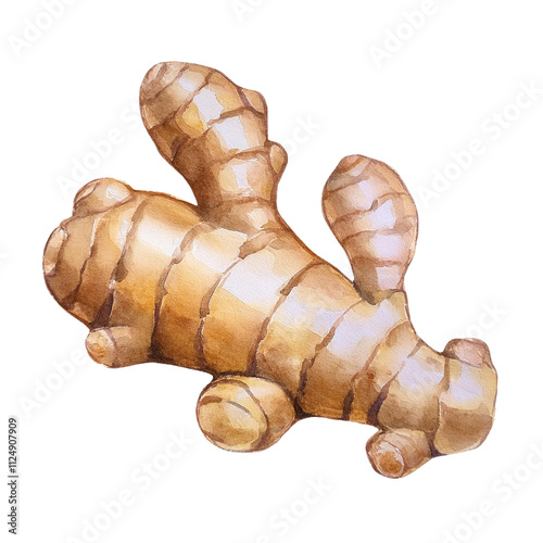 Fresh Ginger Root Watercolor Painting Culinary Herb Spice Ingredient Food Photography