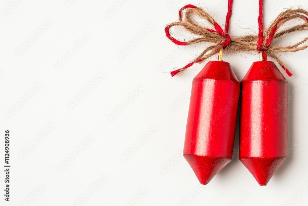 A festive red firecrackers string captured in detail, with its intricate structure isolated on a clean white background for a bold and cheerful presentation A festive red firecrackers string captured in detail, with its intricate structure isolated on a clean white background for a bold and cheerful presentation