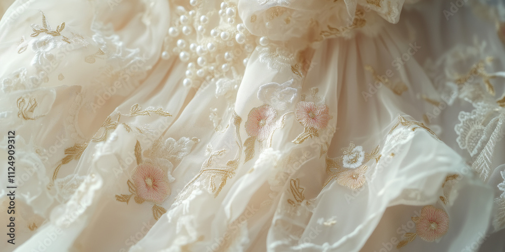 Modernised rococo aesthetic fashion elements, frilly pastel lace with embroided flowers Modernised rococo aesthetic fashion elements, frilly pastel lace with embroided flowers