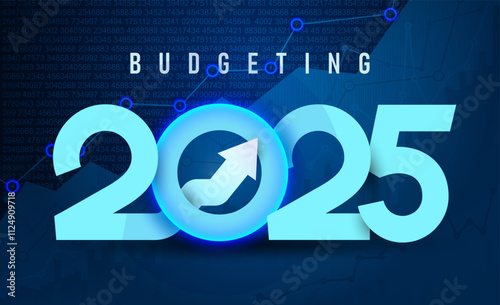 Budgeting 2025 logo numbers design. 2025 budget banner design. 2025 text with blue color. Price rise. Indicators are rising. Vector design for business, government agencies, growing indicators.