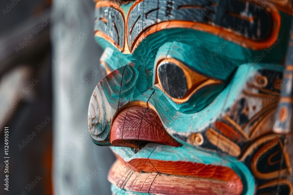 A close-up of a beautifully carved wooden totem with vibrant colors and intricate details. A close-up of a beautifully carved wooden totem with vibrant colors and intricate details.