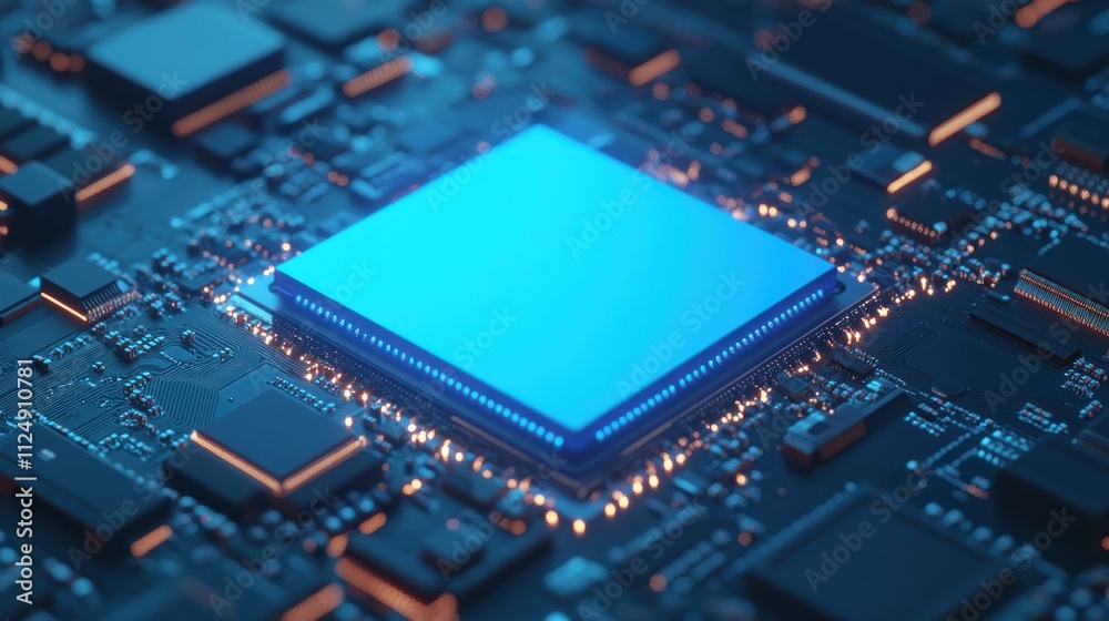 Blue Glowing Microchip
