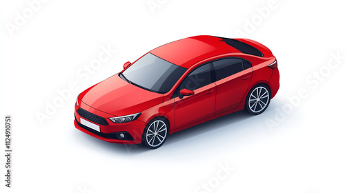 Red car in isometric view on a white background