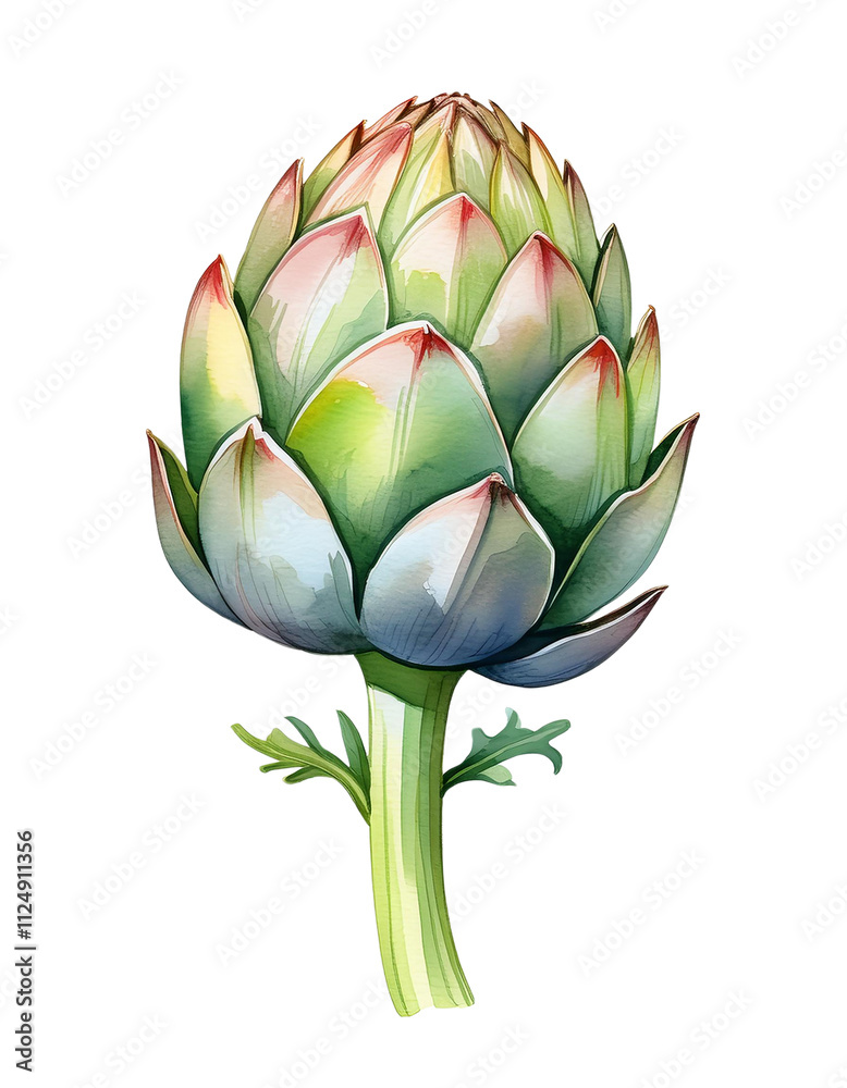 Obraz premium Fresh Artichoke Watercolor Painting Green Botanical Food Plant