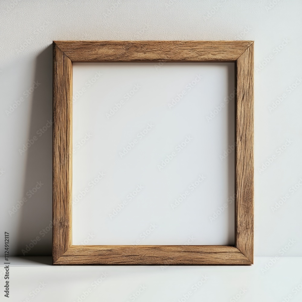 Elegant Wooden Frame on White Desk with Bright Daylight Elegant Wooden Frame on White Desk with Bright Daylight