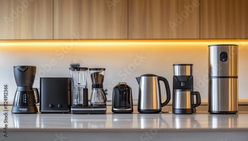 Modern Kitchen Countertop with Coffee and Tea Appliances