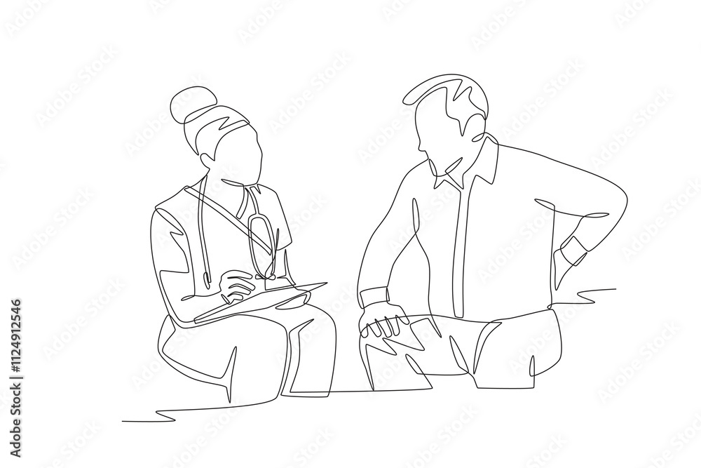 Nurses check patient's complaints. Visiting nurse concept one-line drawing