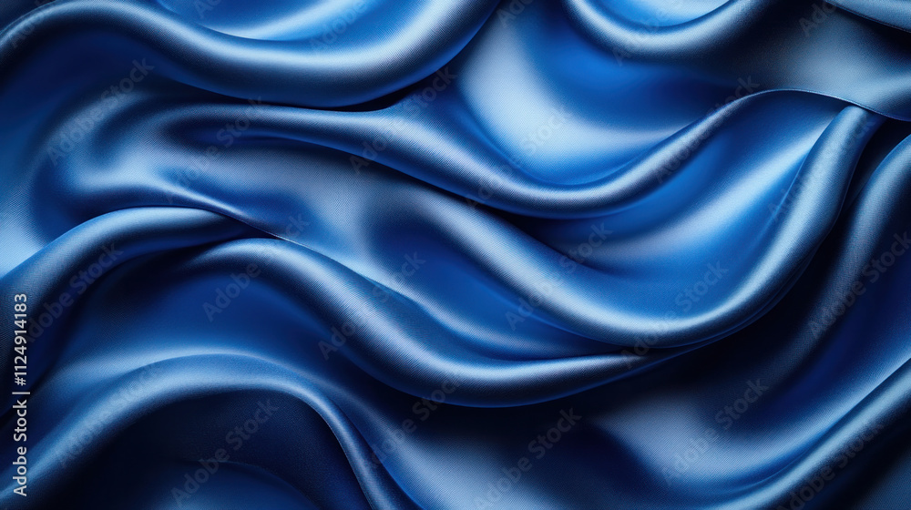 Fototapeta premium Luxurious background of satin fabric in deep royal blue illuminated by soft light