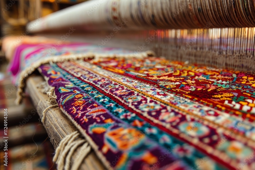 A close-up of vibrant textiles on a loom, showcasing intricate patterns and colors in weaving. A close-up of vibrant textiles on a loom, showcasing intricate patterns and colors in weaving.