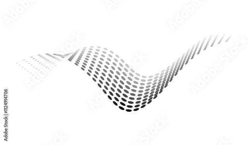 Dotted halftone waves. Flowing wavy lines pattern. Abstract liquid shapes, wave effect dotted gradient texture. Curve textures with halftone circular point isolated on white background