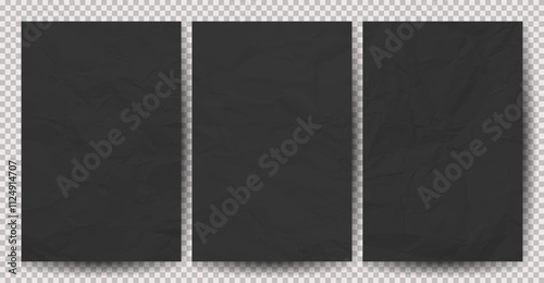 Set of black clean crumpled papers