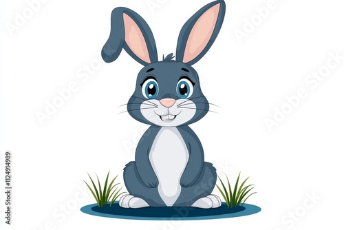 A minimalist flat design of a dwarf rabbit sitting on a patch of grass, drawn with clean lines and pastel colors photo