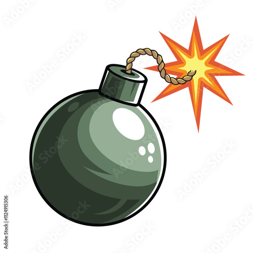 Bomb vector, bomb  burning fuse emitting sparks vector art