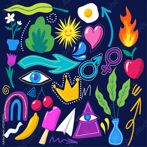 Wallpaper Mural Hand drawn doodle shape, pop colorful cute shape suitable for poster, flyer, and many graphic design needs Torontodigital.ca
