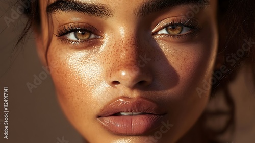 Captivating portrait of young woman studio photography natural light close-up beauty concept