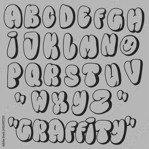 Font set graffiti bubble style suitable for poster, graphic design, clothing design, sticker etc
