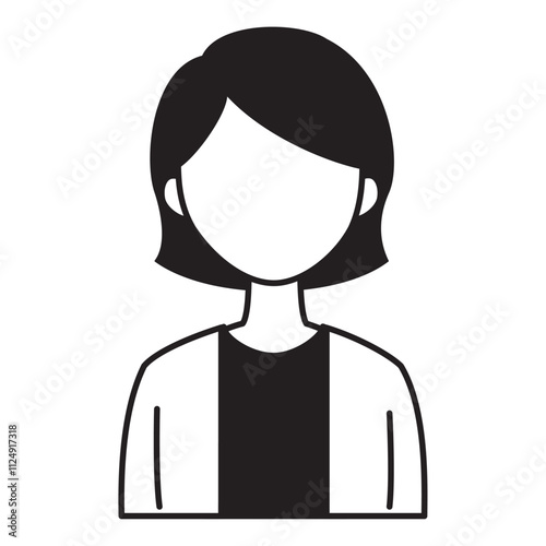 顔のない若い女性の人物アイコンのイラスト　黒　モノクロ