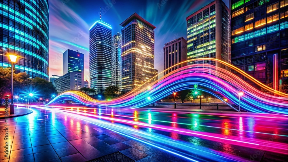 Captivating Night Photography of a Glittering Smooth Neon Energy Wave Illuminating the Urban Landscape with Vibrant Colors and Dynamic Light Patterns Captivating Night Photography of a Glittering Smooth Neon Energy Wave Illuminating the Urban Landscape with Vibrant Colors and Dynamic Light Patterns